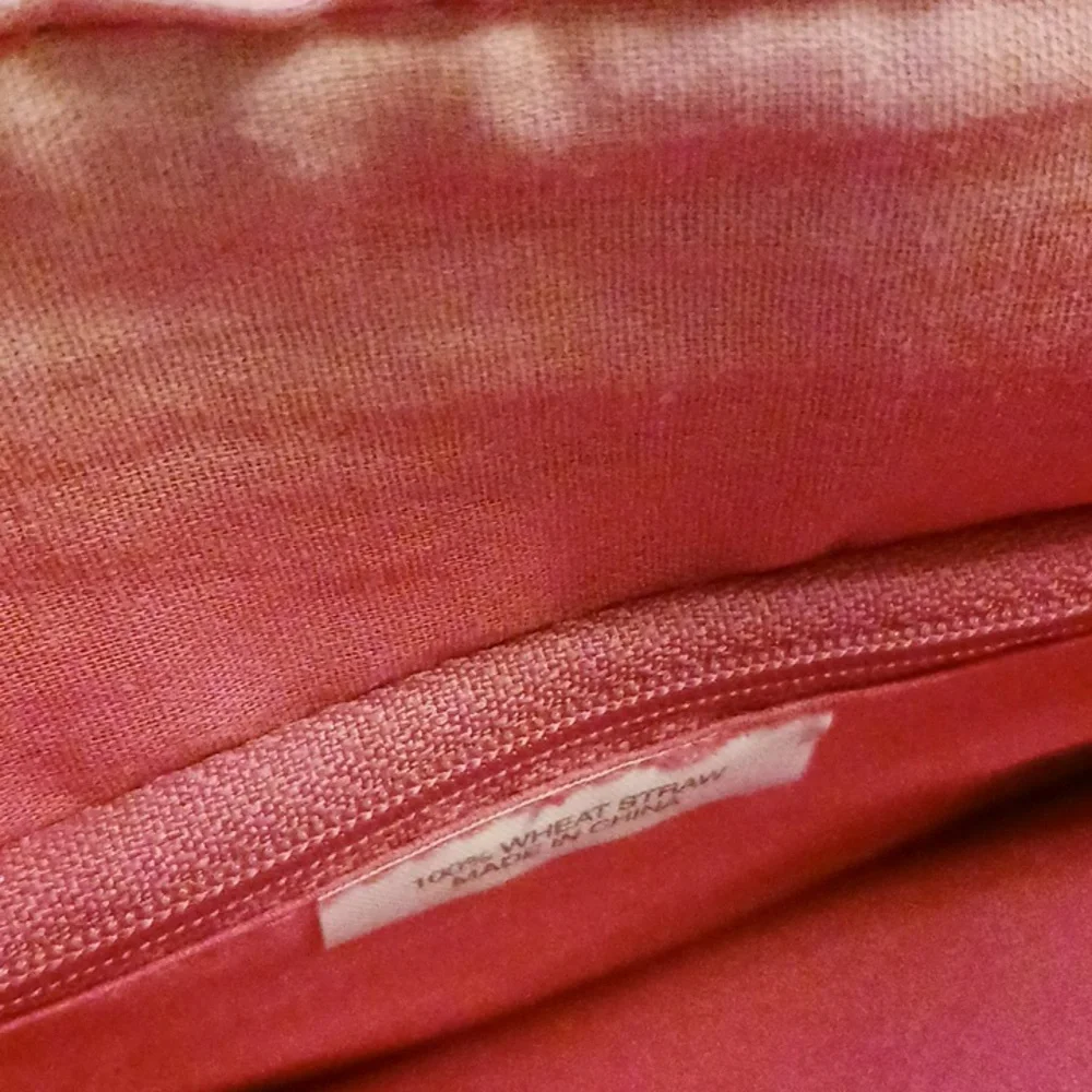Pink Straw Satchel, 12 X 10, Vintage 1990s Bag, Linen Lined - Picture 4 of 6